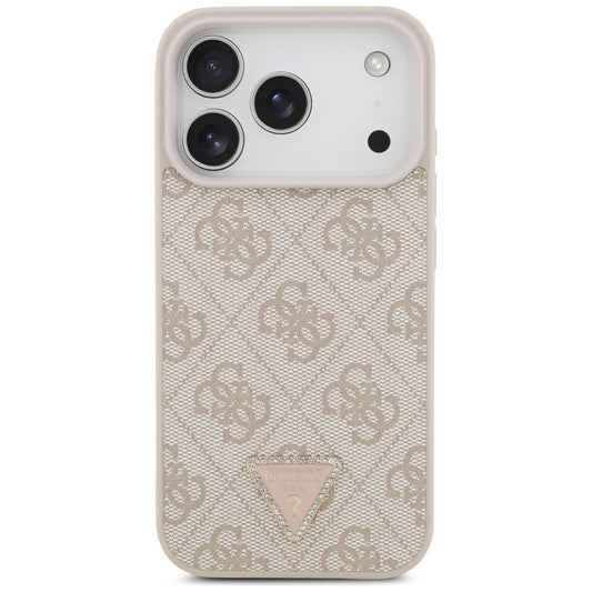 Ovitek MagSafe za Apple iPhone 17 Pro, Guess, 4G Triangle Strass, Roza