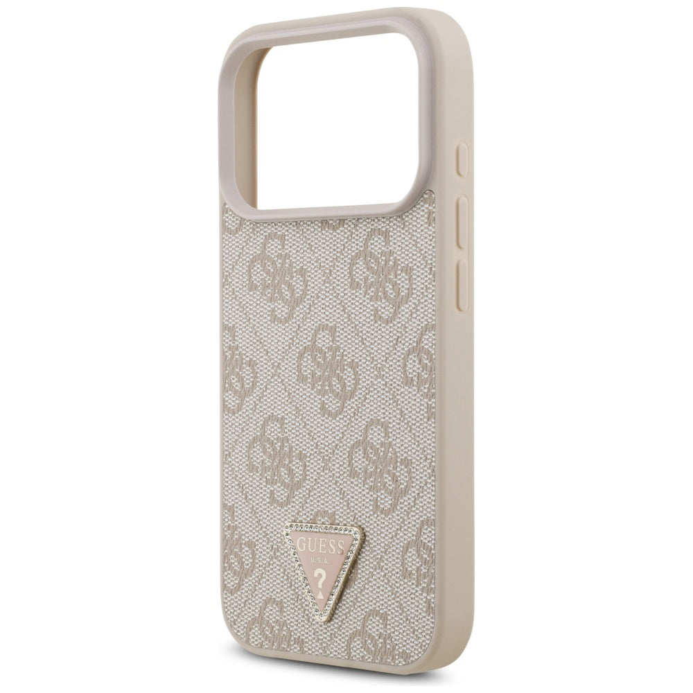 Ovitek MagSafe za Apple iPhone 17 Pro, Guess, 4G Triangle Strass, Roza