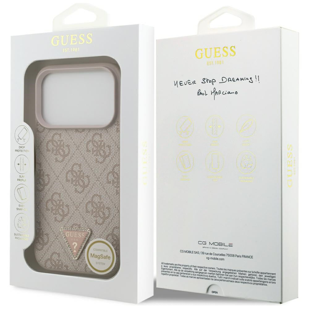 Ovitek MagSafe za Apple iPhone 17 Pro, Guess, 4G Triangle Strass, Roza