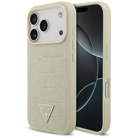 Ovitek MagSafe za Apple iPhone 17 Pro, Guess, Croco Triangle Logo, Zlat