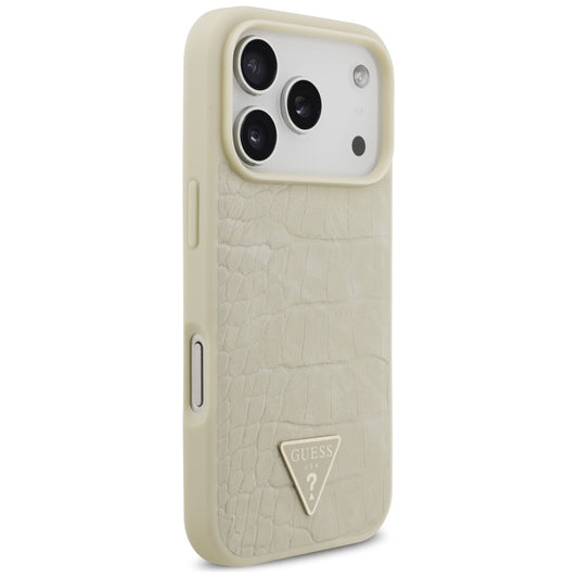 Ovitek MagSafe za Apple iPhone 17 Pro, Guess, Croco Triangle Logo, Zlat