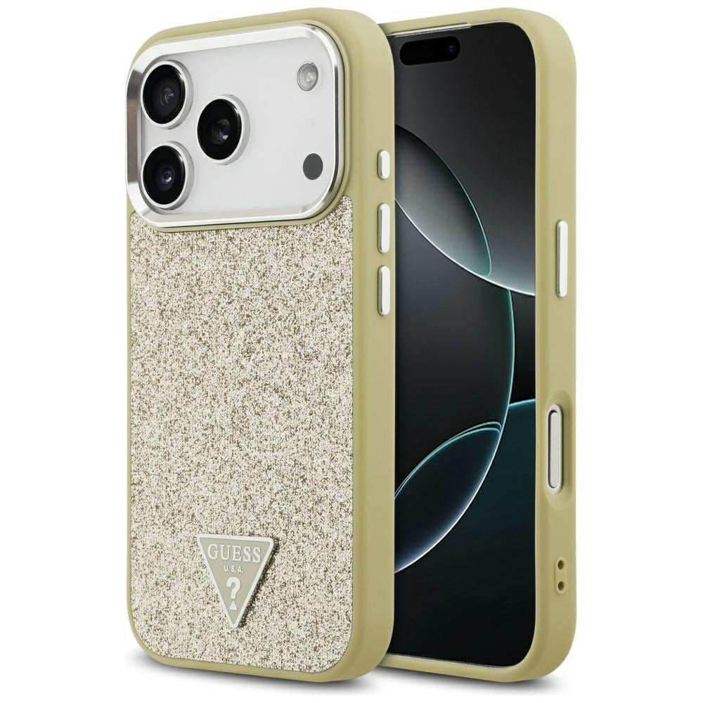 Ovitek MagSafe za Apple iPhone 17 Pro, Guess, Glitter Triangle Logo, Zlat