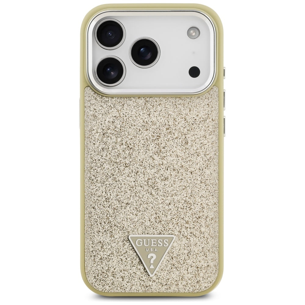 Ovitek MagSafe za Apple iPhone 17 Pro, Guess, Glitter Triangle Logo, Zlat