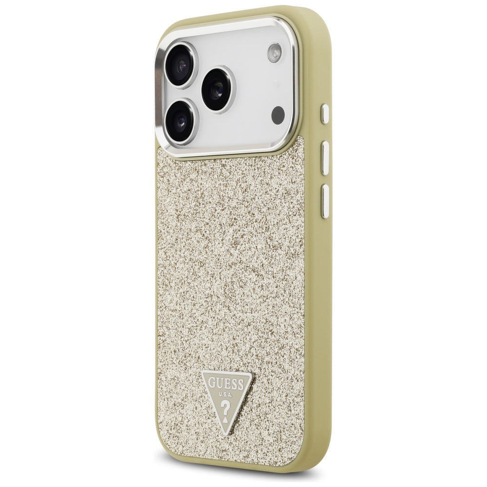 Ovitek MagSafe za Apple iPhone 17 Pro, Guess, Glitter Triangle Logo, Zlat