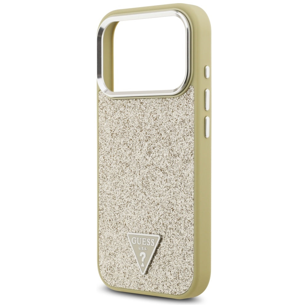 Ovitek MagSafe za Apple iPhone 17 Pro, Guess, Glitter Triangle Logo, Zlat