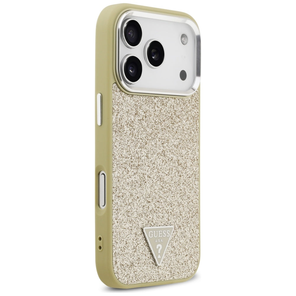 Ovitek MagSafe za Apple iPhone 17 Pro, Guess, Glitter Triangle Logo, Zlat