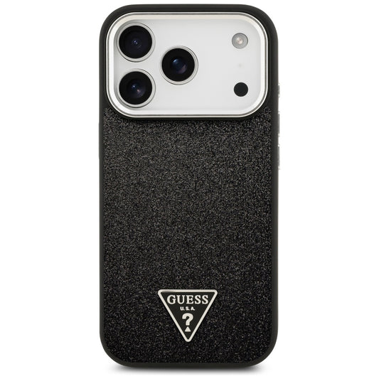 Ovitek MagSafe za Apple iPhone 17 Pro, Guess, Glitter Triangle Logo, Črn