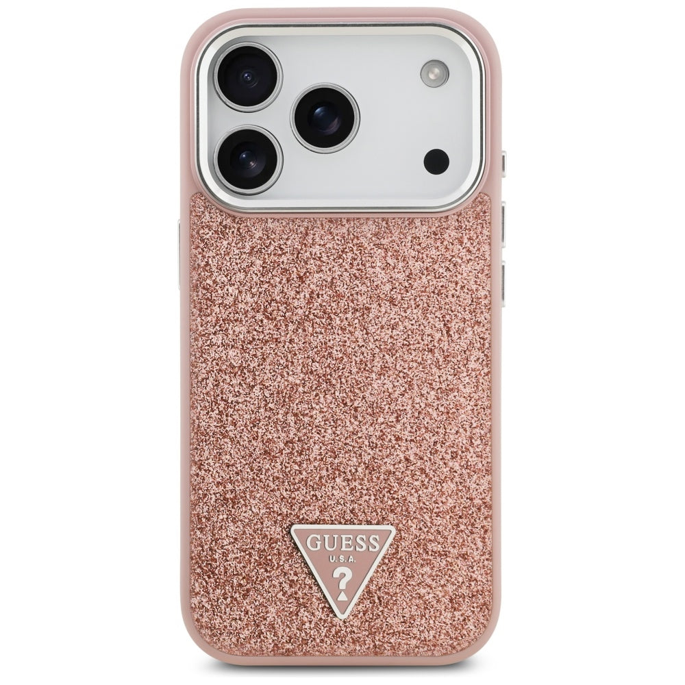 Ovitek MagSafe za Apple iPhone 17 Pro, Guess, Glitter Triangle Logo, Roza