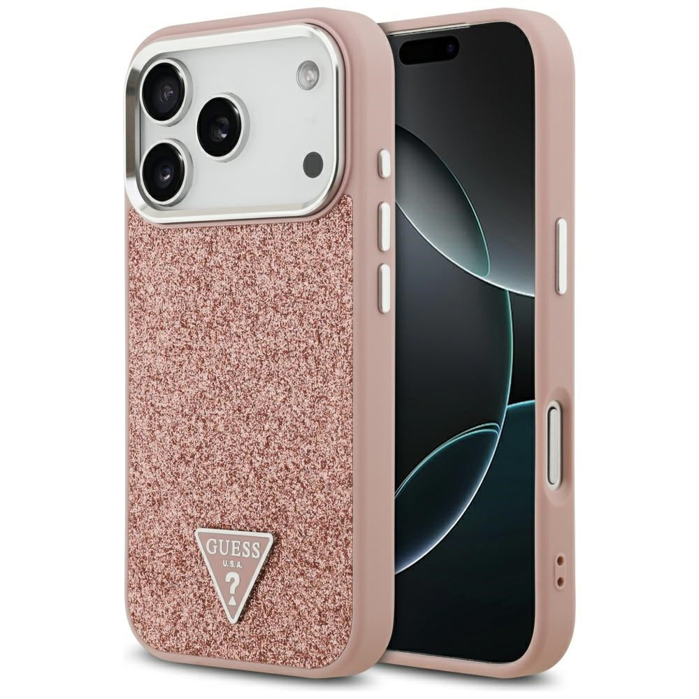 Ovitek MagSafe za Apple iPhone 17 Pro, Guess, Glitter Triangle Logo, Roza
