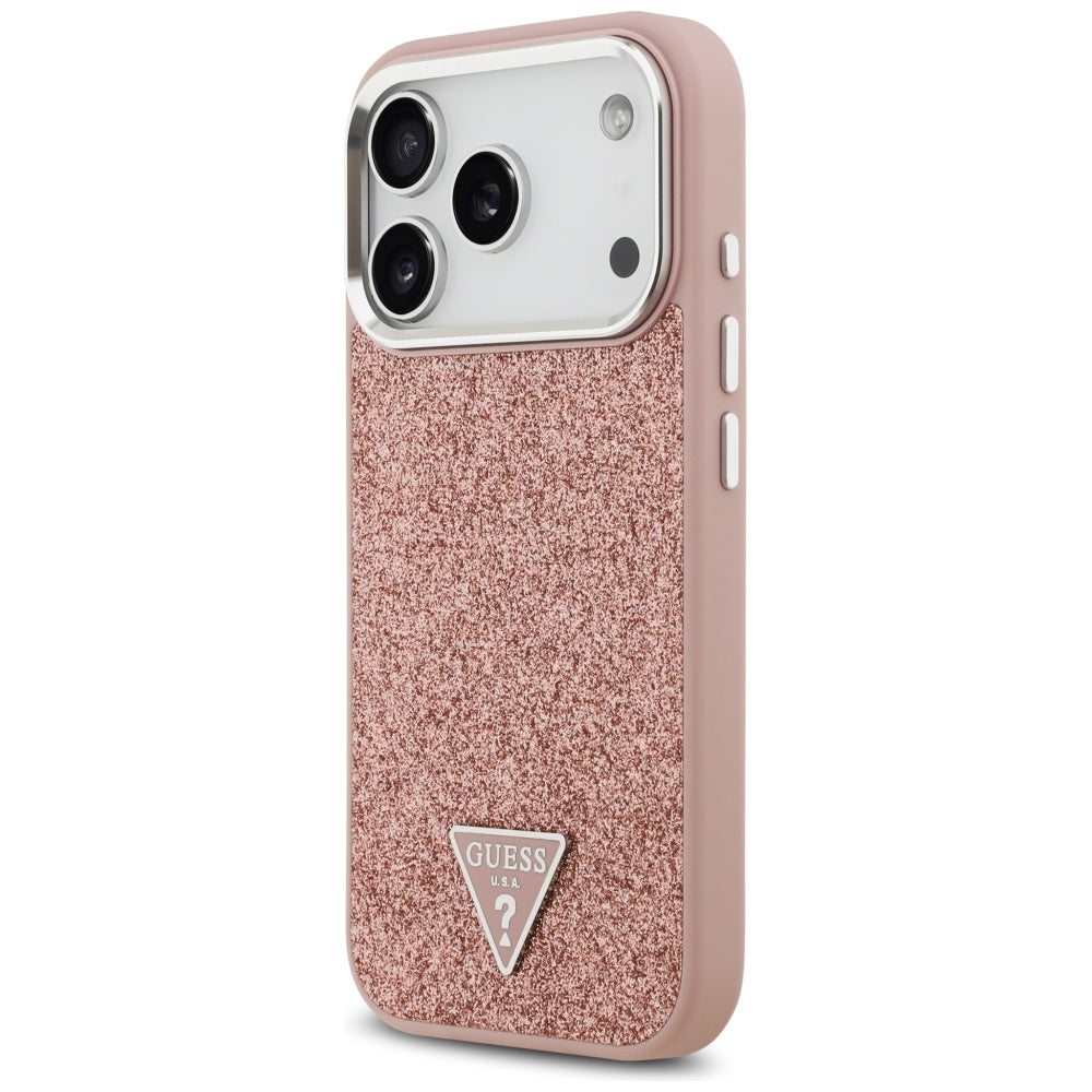 Ovitek MagSafe za Apple iPhone 17 Pro, Guess, Glitter Triangle Logo, Roza