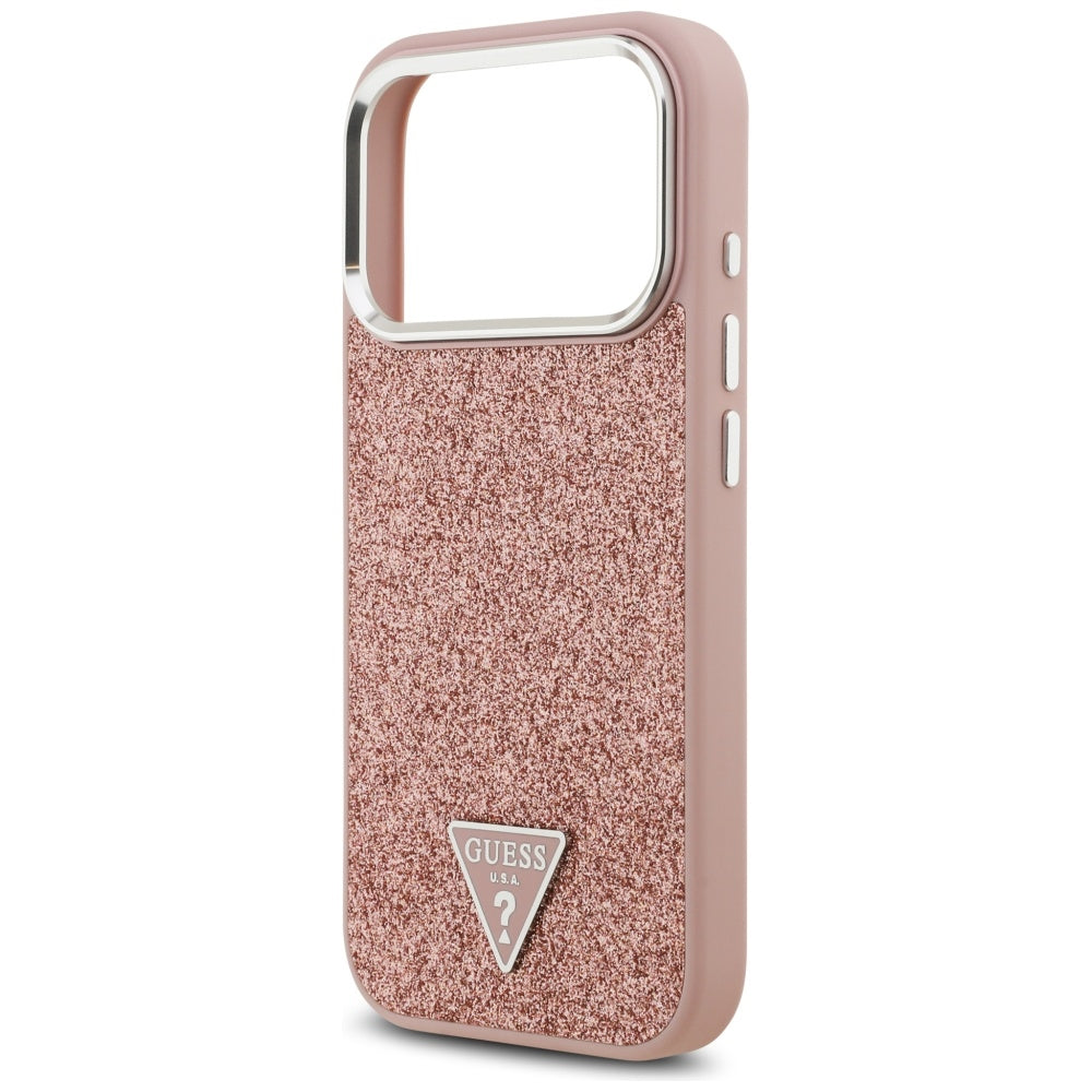 Ovitek MagSafe za Apple iPhone 17 Pro, Guess, Glitter Triangle Logo, Roza