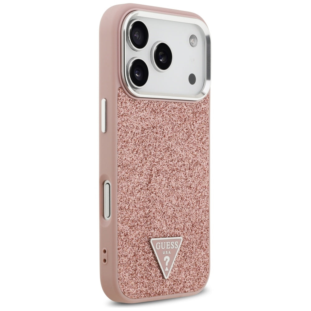 Ovitek MagSafe za Apple iPhone 17 Pro, Guess, Glitter Triangle Logo, Roza