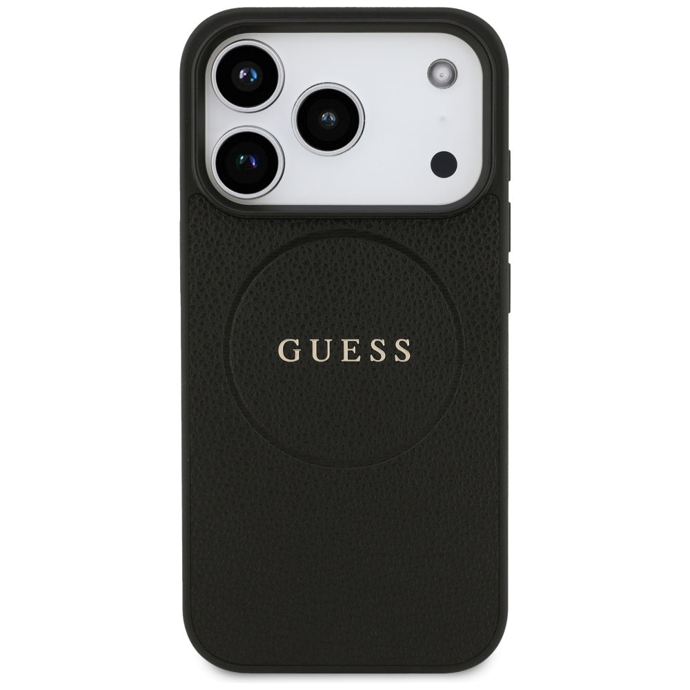 Ovitek MagSafe za Apple iPhone 17 Pro, Guess, Grained Gold Ring, Črn