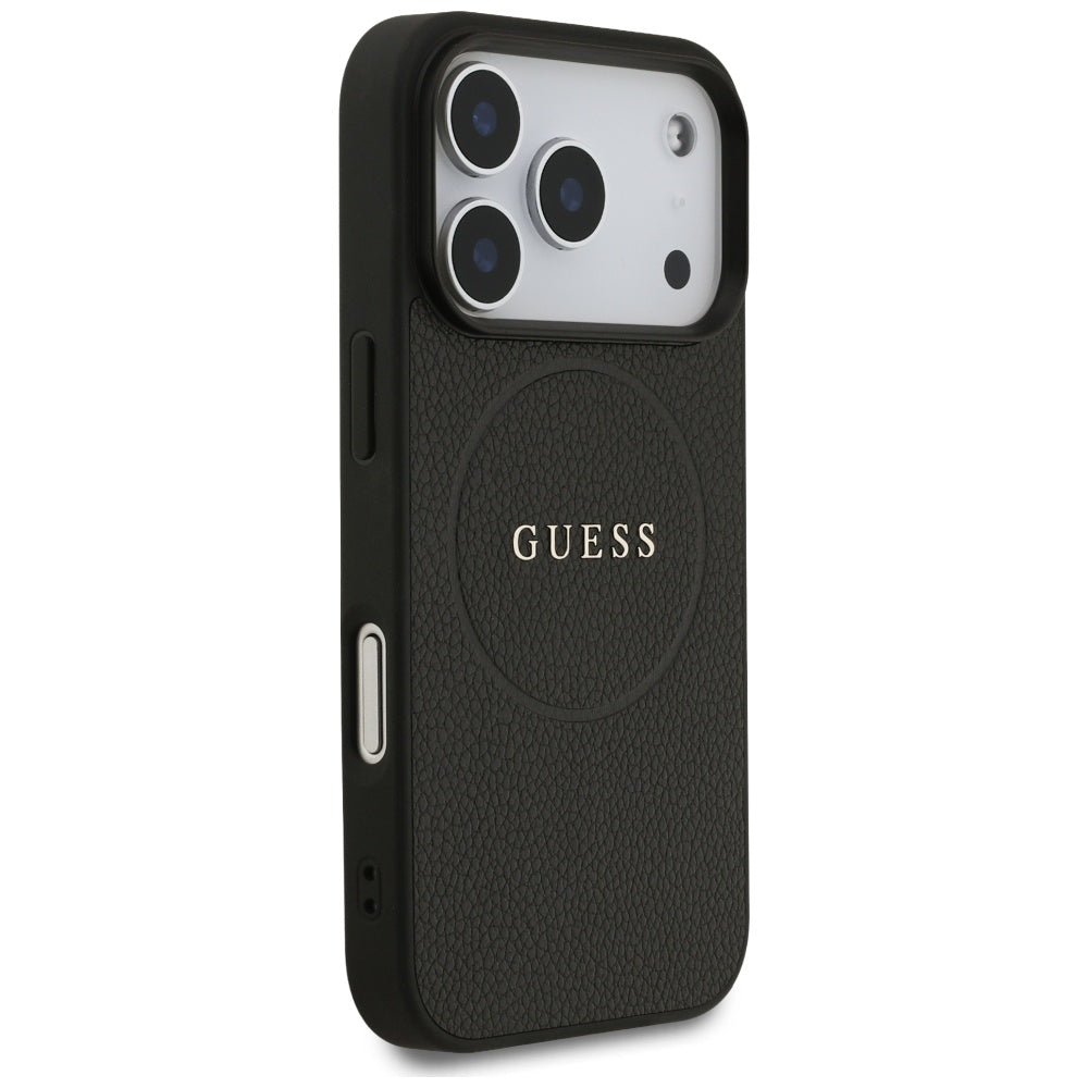 Ovitek MagSafe za Apple iPhone 17 Pro, Guess, Grained Gold Ring, Črn