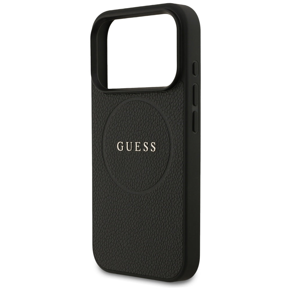 Ovitek MagSafe za Apple iPhone 17 Pro, Guess, Grained Gold Ring, Črn