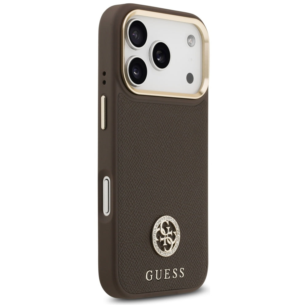 Ovitek MagSafe za Apple iPhone 17 Pro, Guess, Grained Strass Logo, Rjava