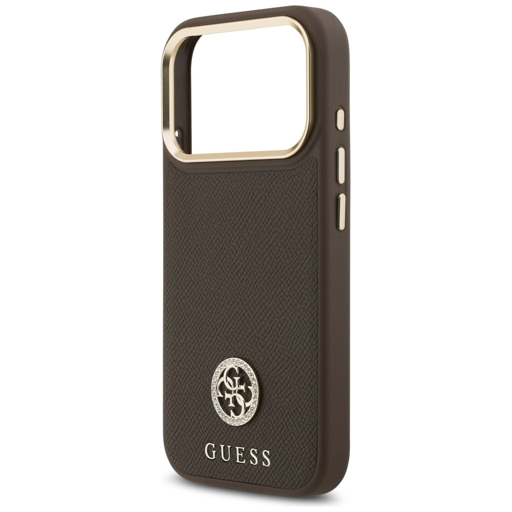 Ovitek MagSafe za Apple iPhone 17 Pro, Guess, Grained Strass Logo, Rjava