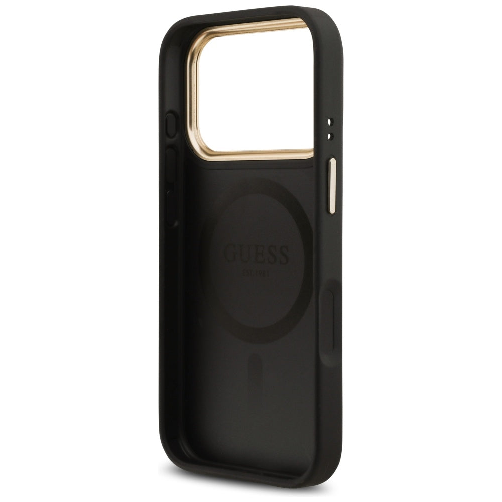Ovitek MagSafe za Apple iPhone 17 Pro, Guess, Grained Strass Logo, Črn