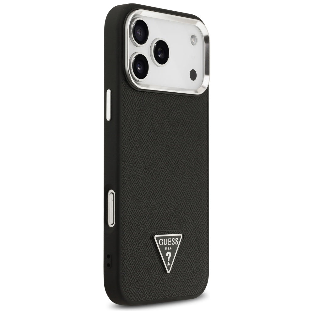 Ovitek MagSafe za Apple iPhone 17 Pro, Guess, Grained Triangle Logo, Črn