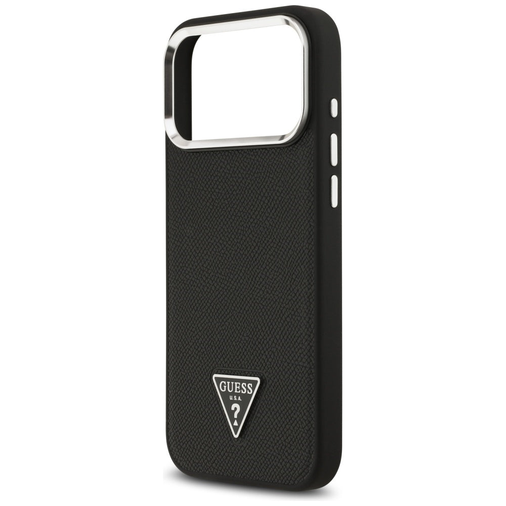 Ovitek MagSafe za Apple iPhone 17 Pro, Guess, Grained Triangle Logo, Črn