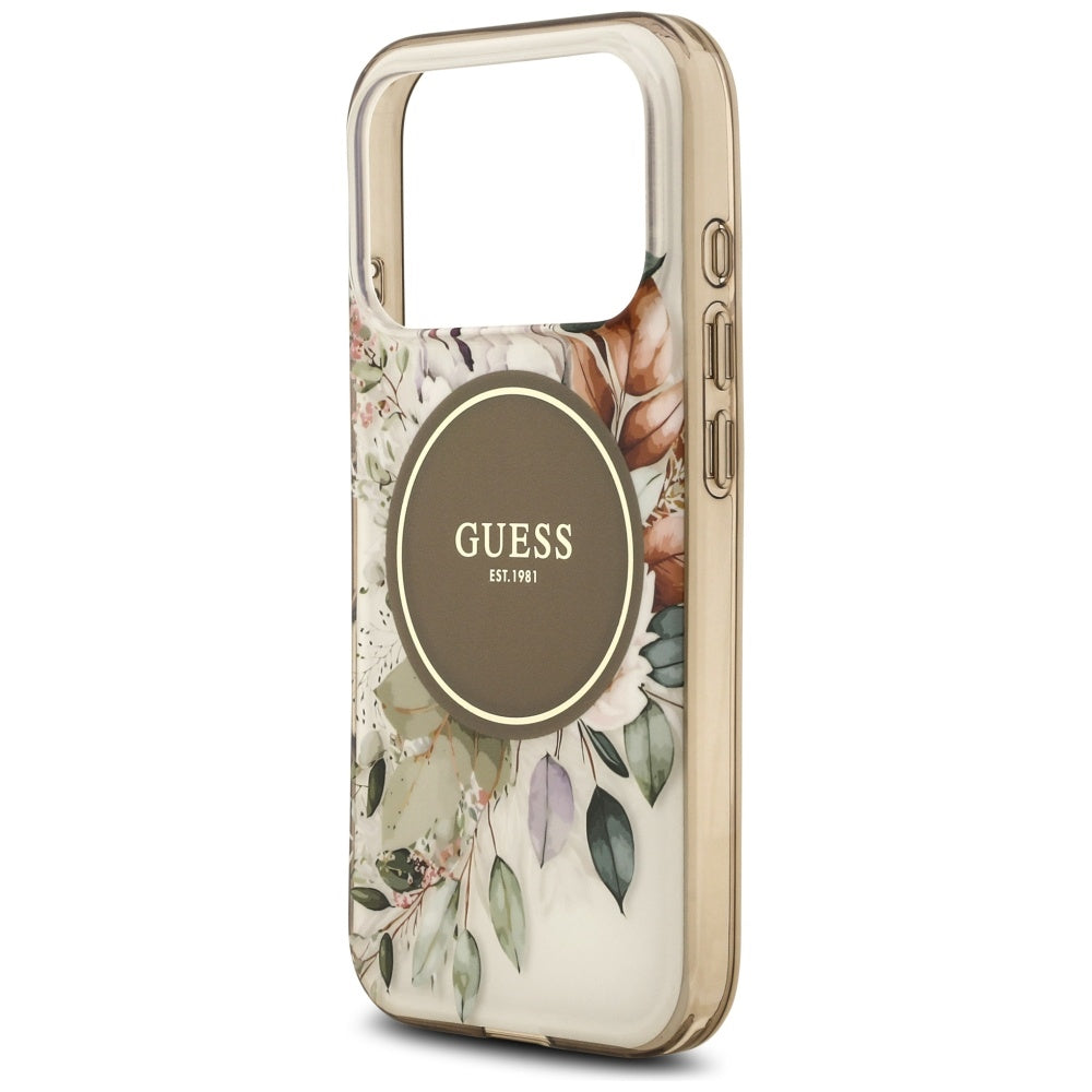 Ovitek MagSafe za Apple iPhone 17 Pro, Guess, IML Flower and Tonal Circle, Rjava