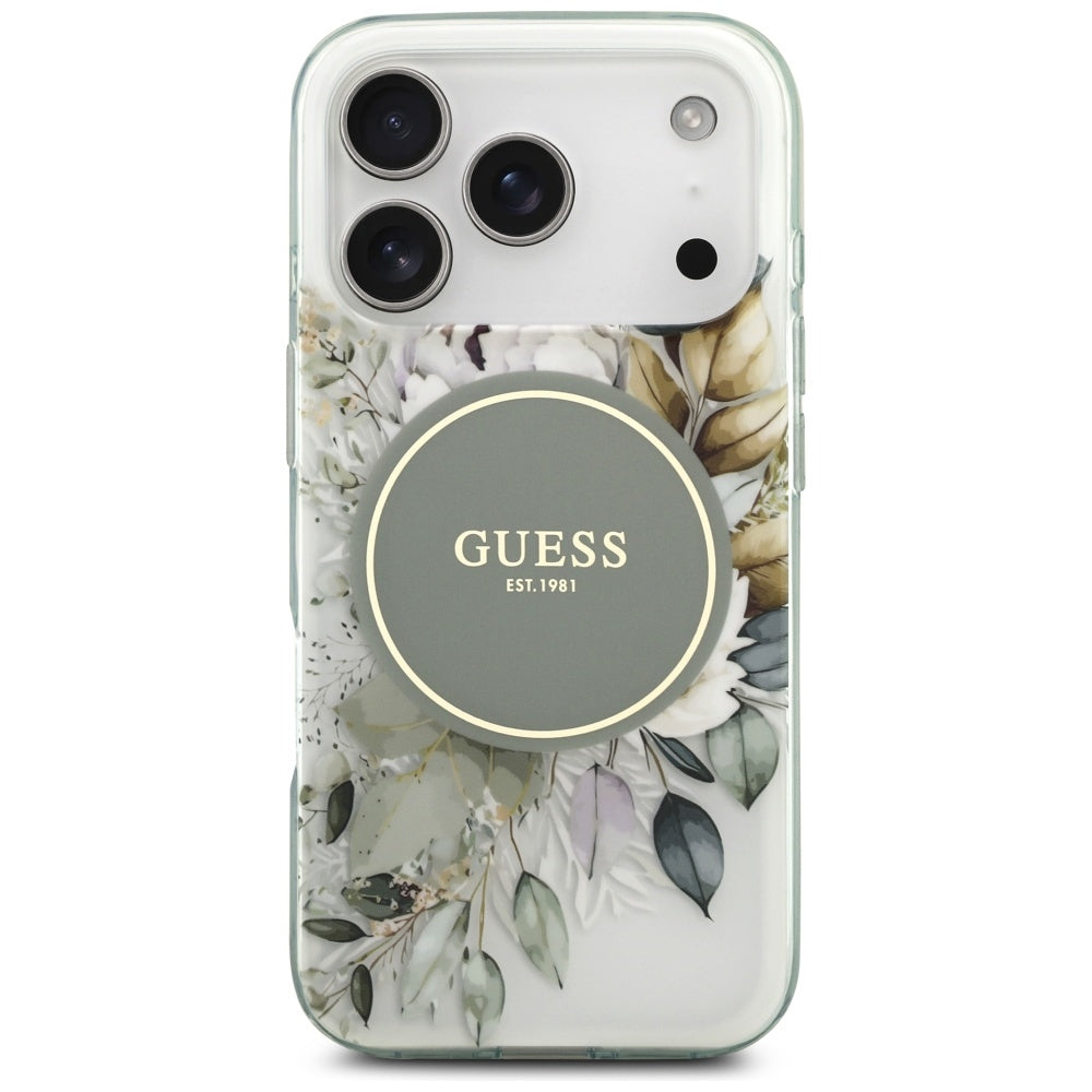 Ovitek MagSafe za Apple iPhone 17 Pro, Guess, IML Flower and Tonal Circle, Zelen