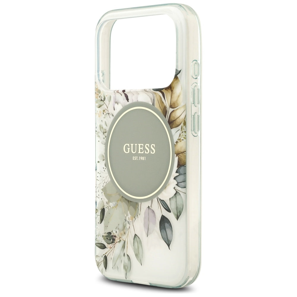 Ovitek MagSafe za Apple iPhone 17 Pro, Guess, IML Flower and Tonal Circle, Zelen