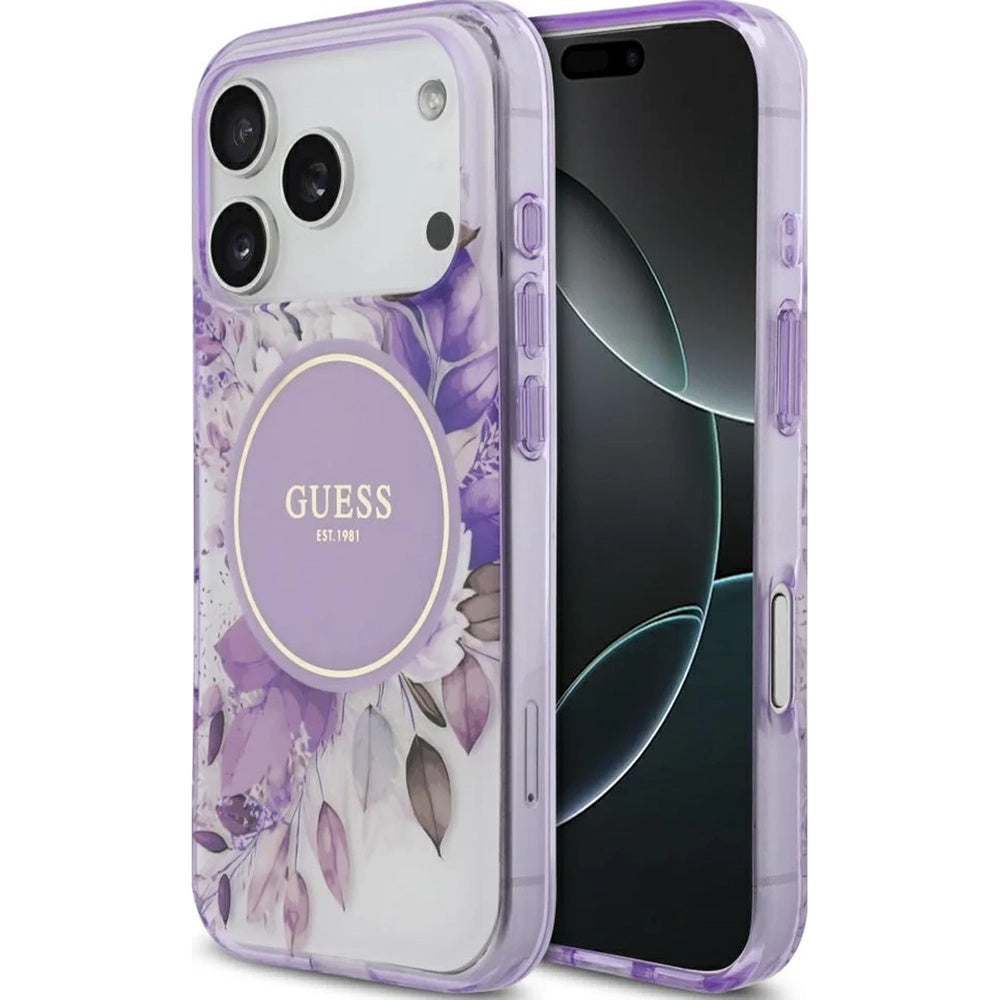 Ovitek MagSafe za Apple iPhone 17 Pro, Guess, IML Flower & Tonal Circle, Vijolična