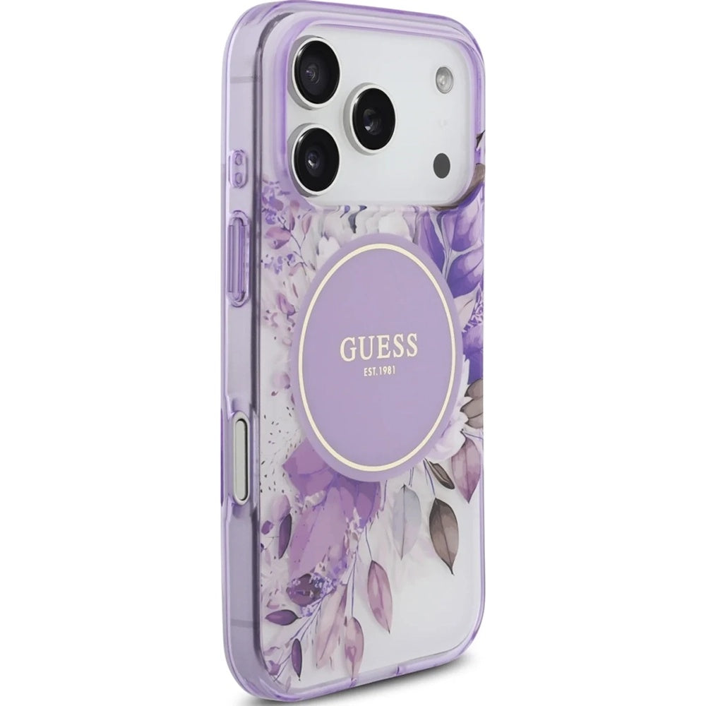 Ovitek MagSafe za Apple iPhone 17 Pro, Guess, IML Flower & Tonal Circle, Vijolična