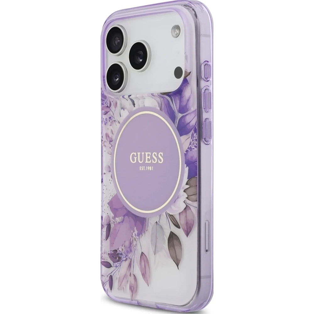 Ovitek MagSafe za Apple iPhone 17 Pro, Guess, IML Flower & Tonal Circle, Vijolična