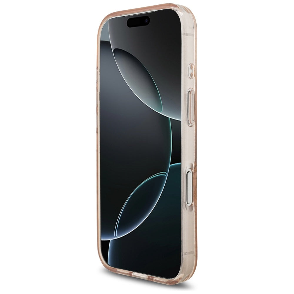 Ovitek MagSafe za Apple iPhone 17 Pro, Guess, IML Flowers Allover Electroplated with Pearl Strap, Roza