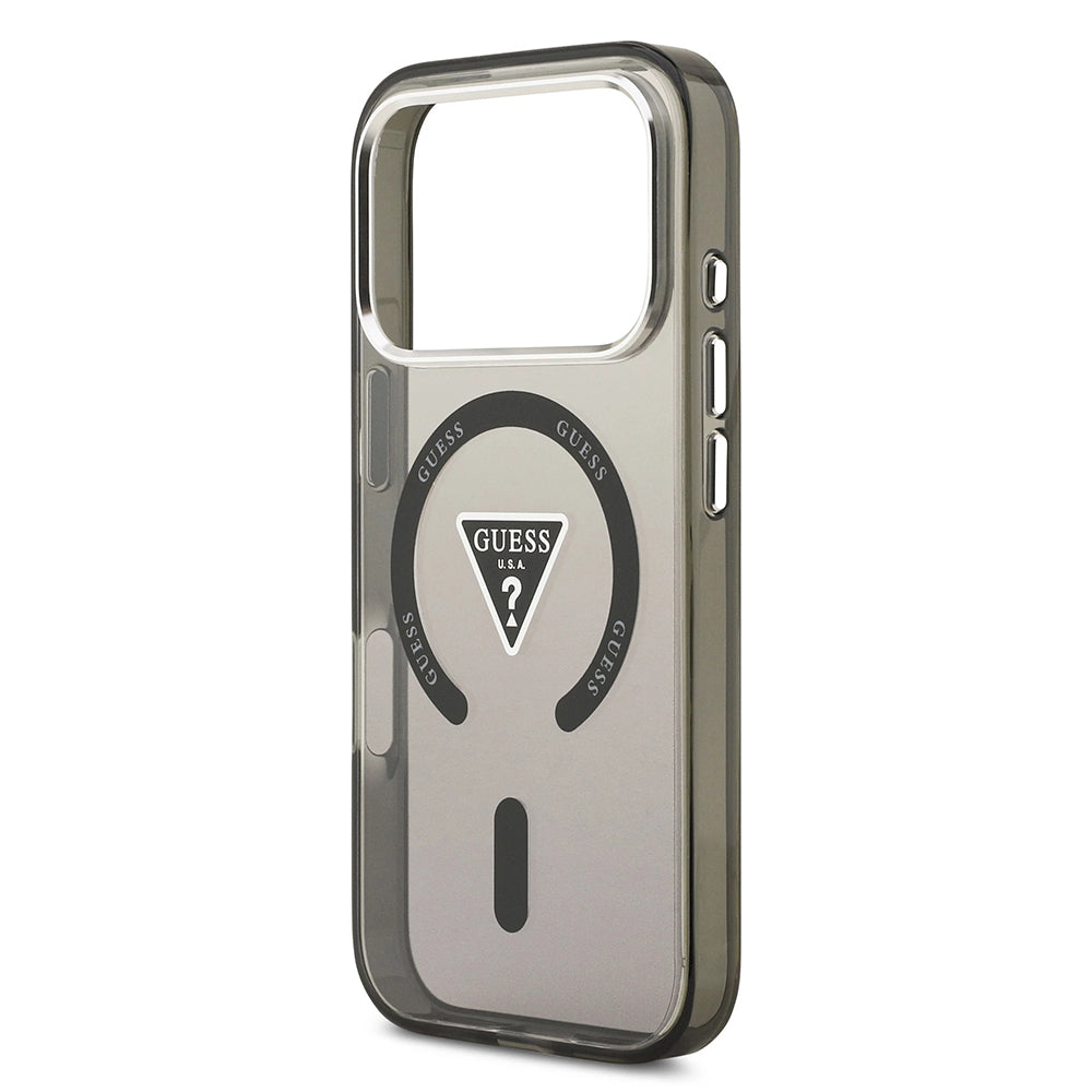 Ovitek MagSafe za Apple iPhone 17 Pro, Guess, IML Gradient Triangle Logo, Črno Srebrn