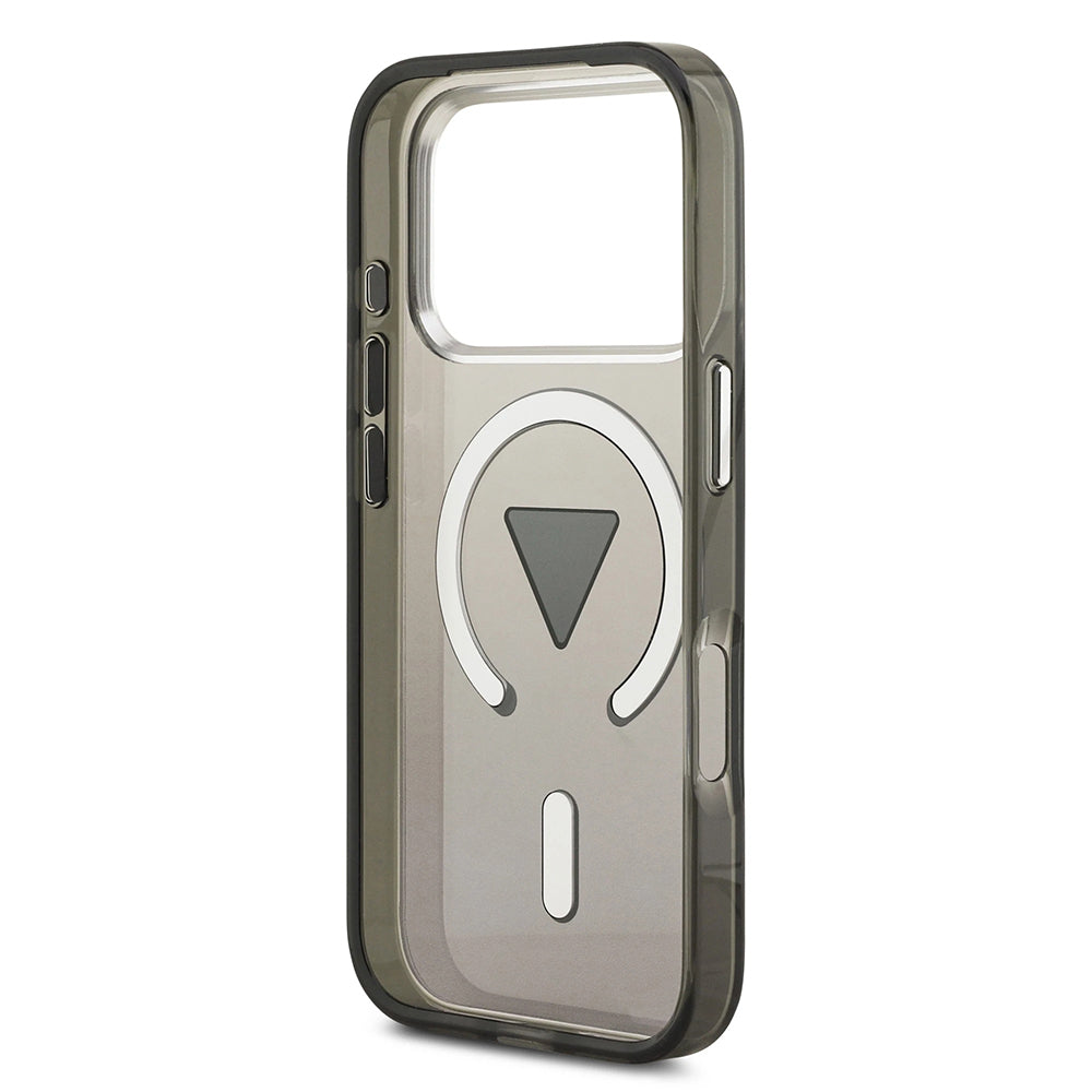 Ovitek MagSafe za Apple iPhone 17 Pro, Guess, IML Gradient Triangle Logo, Črno Srebrn