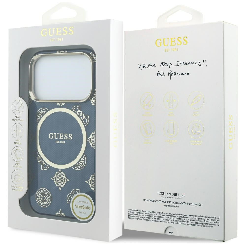 Ovitek MagSafe za Apple iPhone 17 Pro, Guess, IML Peony Dot, Modra