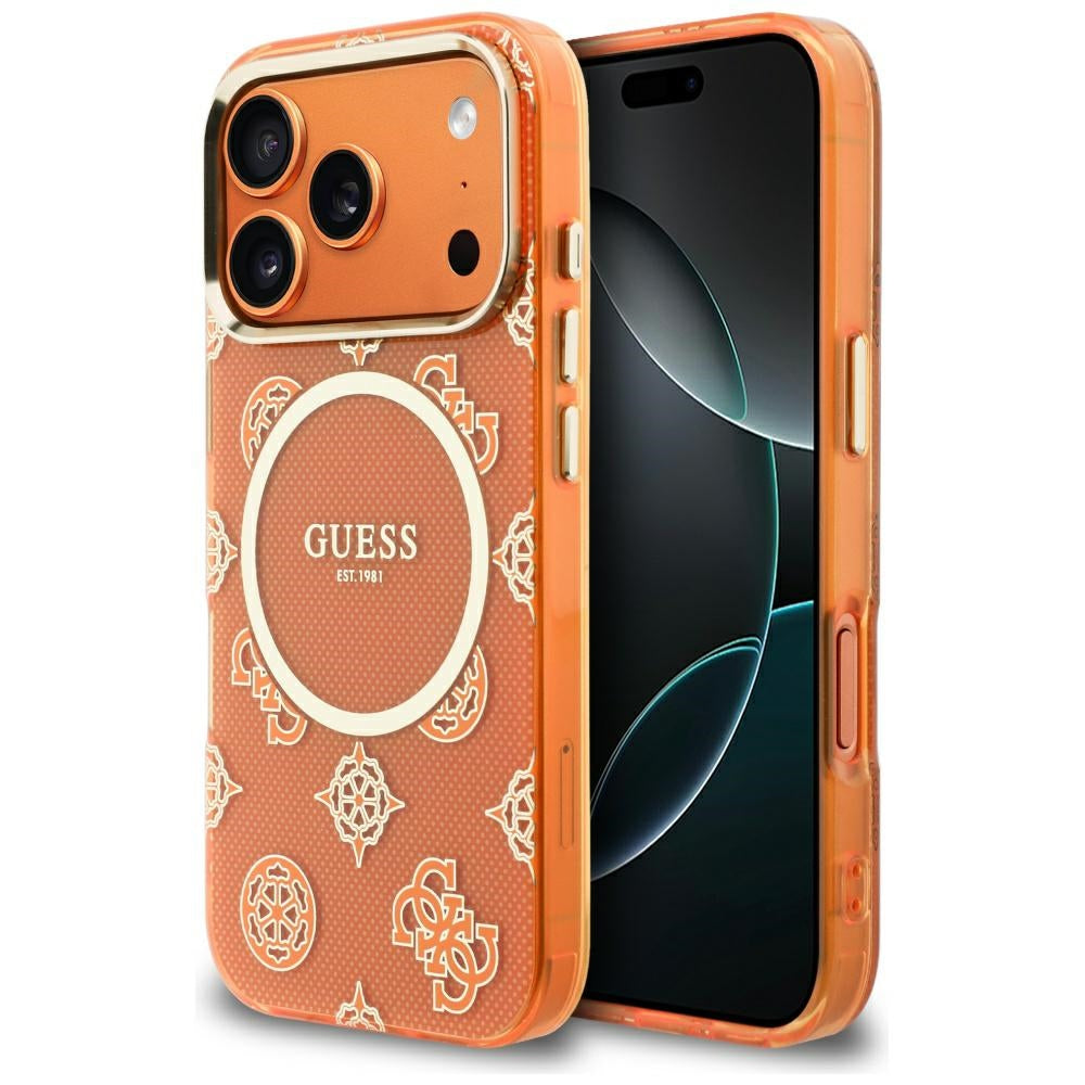 Ovitek MagSafe za Apple iPhone 17 Pro, Guess, IML Peony Dot, Oranžen