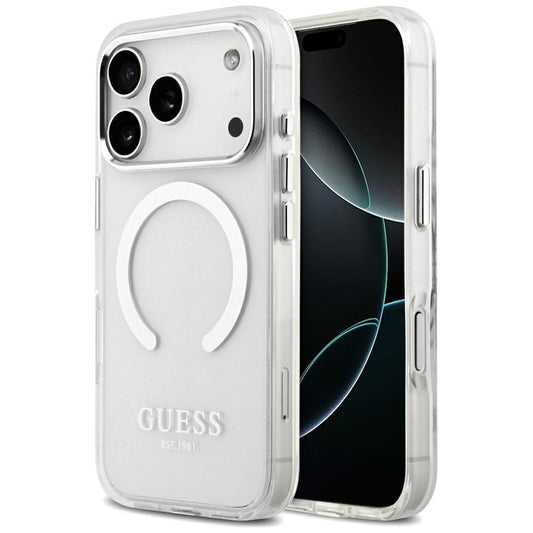 Ovitek MagSafe za Apple iPhone 17 Pro, Guess, Metal Outline, Srebrn.
