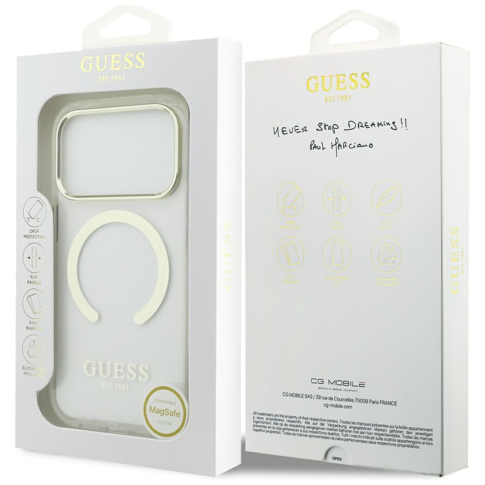 Ovitek MagSafe za Apple iPhone 17 Pro, Guess, Metal Outline, Zlat