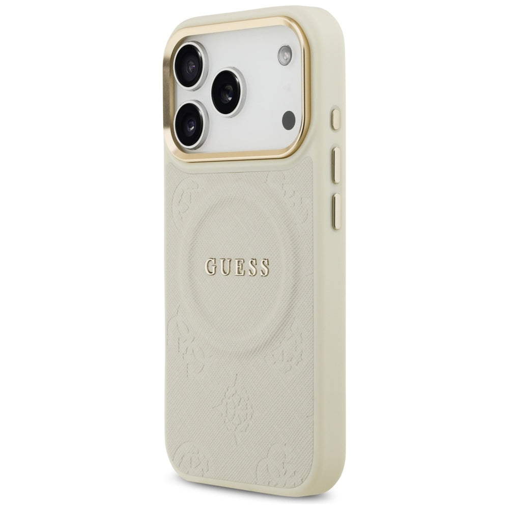 MagSafe Case for Apple iPhone 17 Pro, Guess, Peony Hot Stamp, Beige