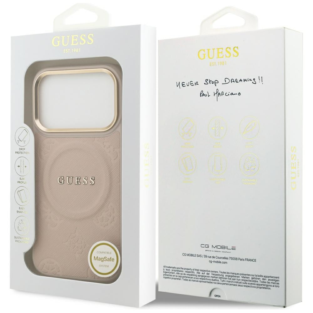 Ovitek MagSafe za Apple iPhone 17 Pro, Guess, Peony Hot Stamp, Roza