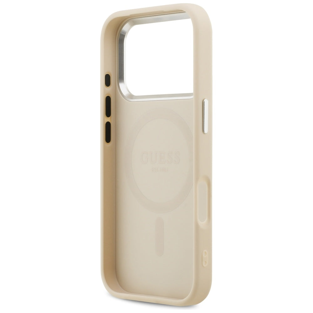Ovitek MagSafe za Apple iPhone 17 Pro, Guess, Peony Hot Stamp Script, Bež
