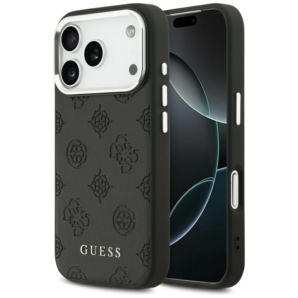 MagSafe ovitek za Apple iPhone 17 Pro, Guess, Peony Hot Stamp Script, črn