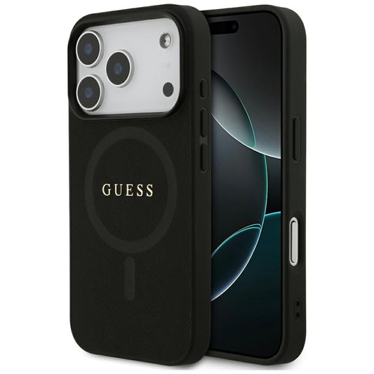 Ovitek MagSafe za Apple iPhone 17 Pro, Guess, Saffiano Classic Logo, Črn