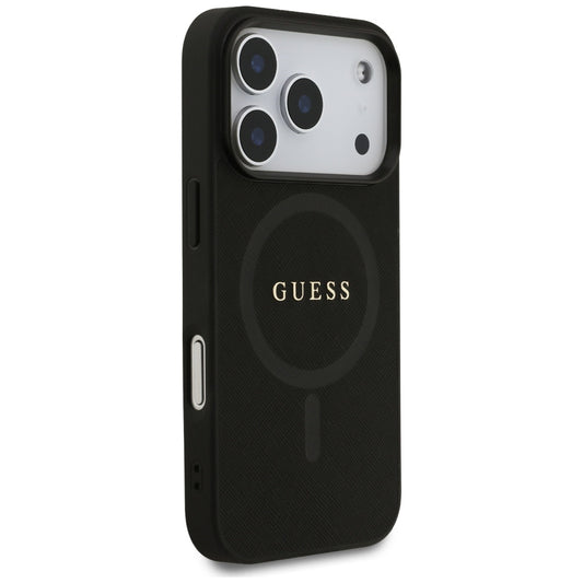 Ovitek MagSafe za Apple iPhone 17 Pro, Guess, Saffiano Classic Logo, Črn