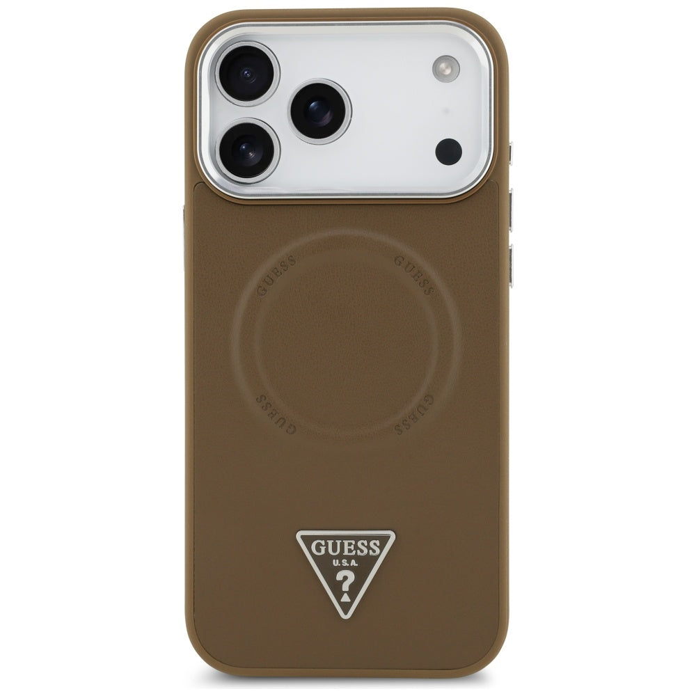 Ovitek MagSafe za Apple iPhone 17 Pro, Guess, Triangle Logo, Srebrno Rjava