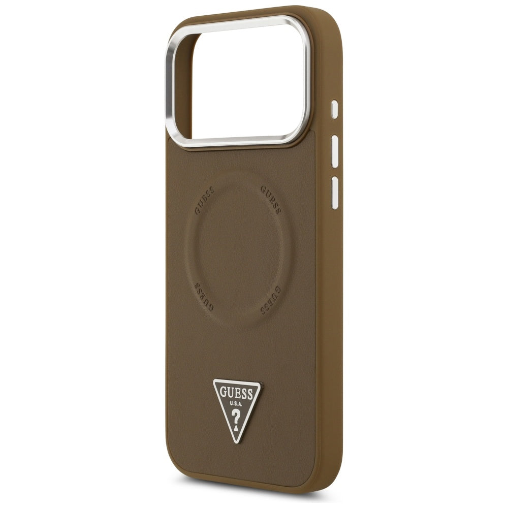 Ovitek MagSafe za Apple iPhone 17 Pro, Guess, Triangle Logo, Srebrno Rjava