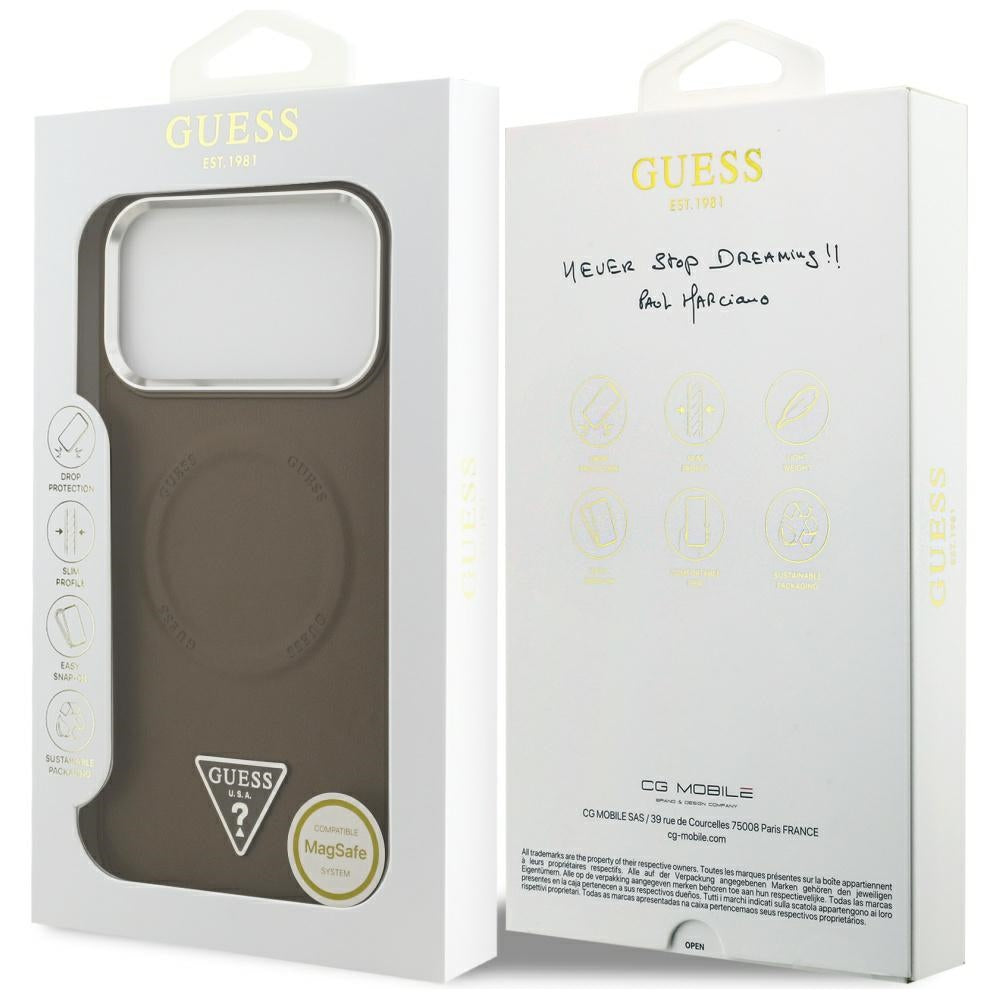 Ovitek MagSafe za Apple iPhone 17 Pro, Guess, Triangle Logo, Srebrno Rjava