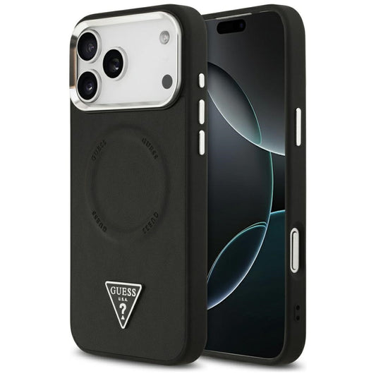 MagSafe ovitek za Apple iPhone 17 Pro, Guess, Triangle Logo, Črno Srebrn