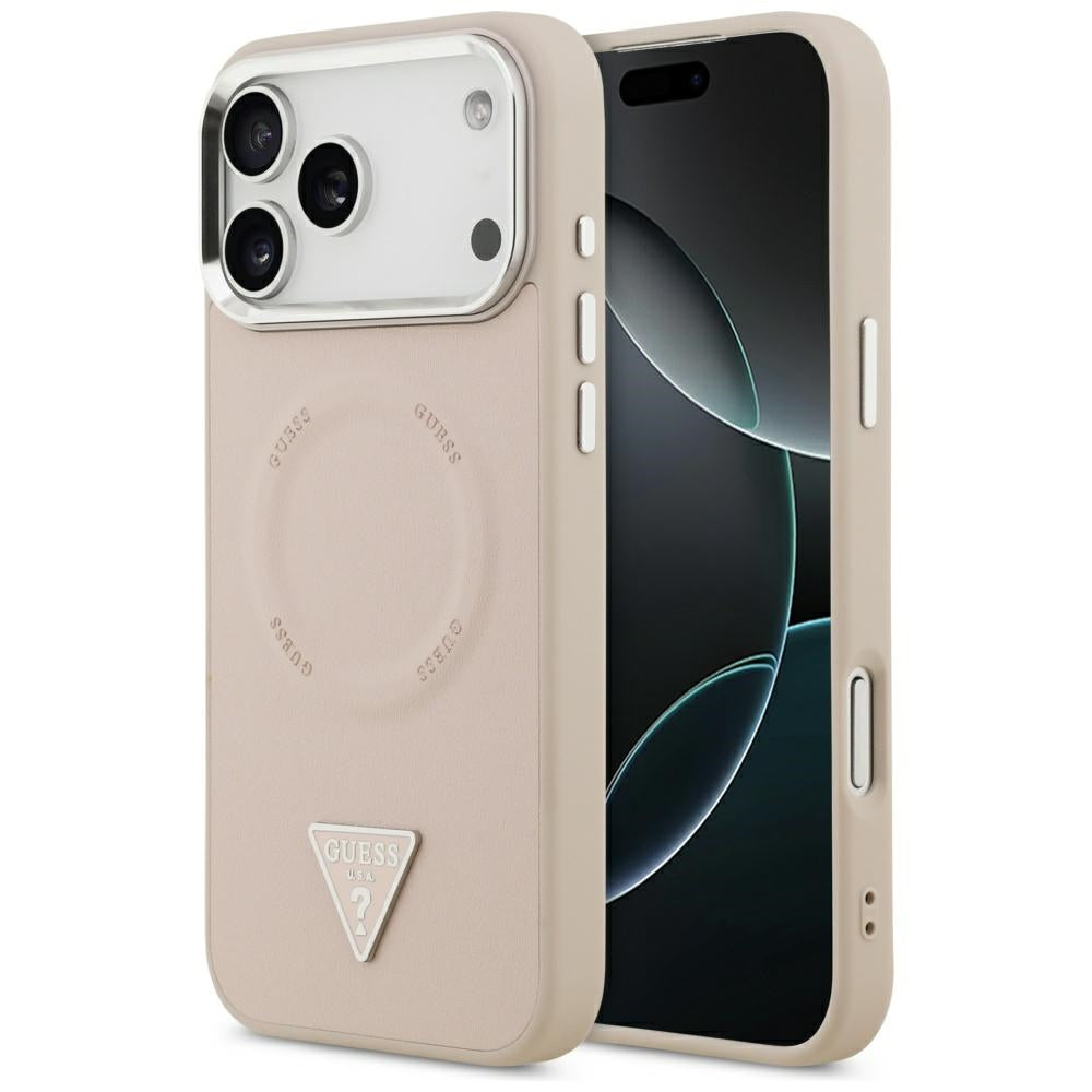 MagSafe Case for Apple iPhone 17 Pro, Guess, Triangle Logo, Silver Pink