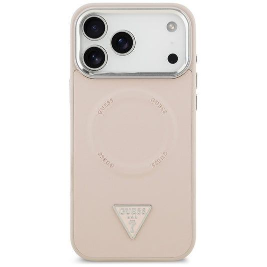 MagSafe ovitek za Apple iPhone 17 Pro, Guess, Triangle Logo, Srebrno roza