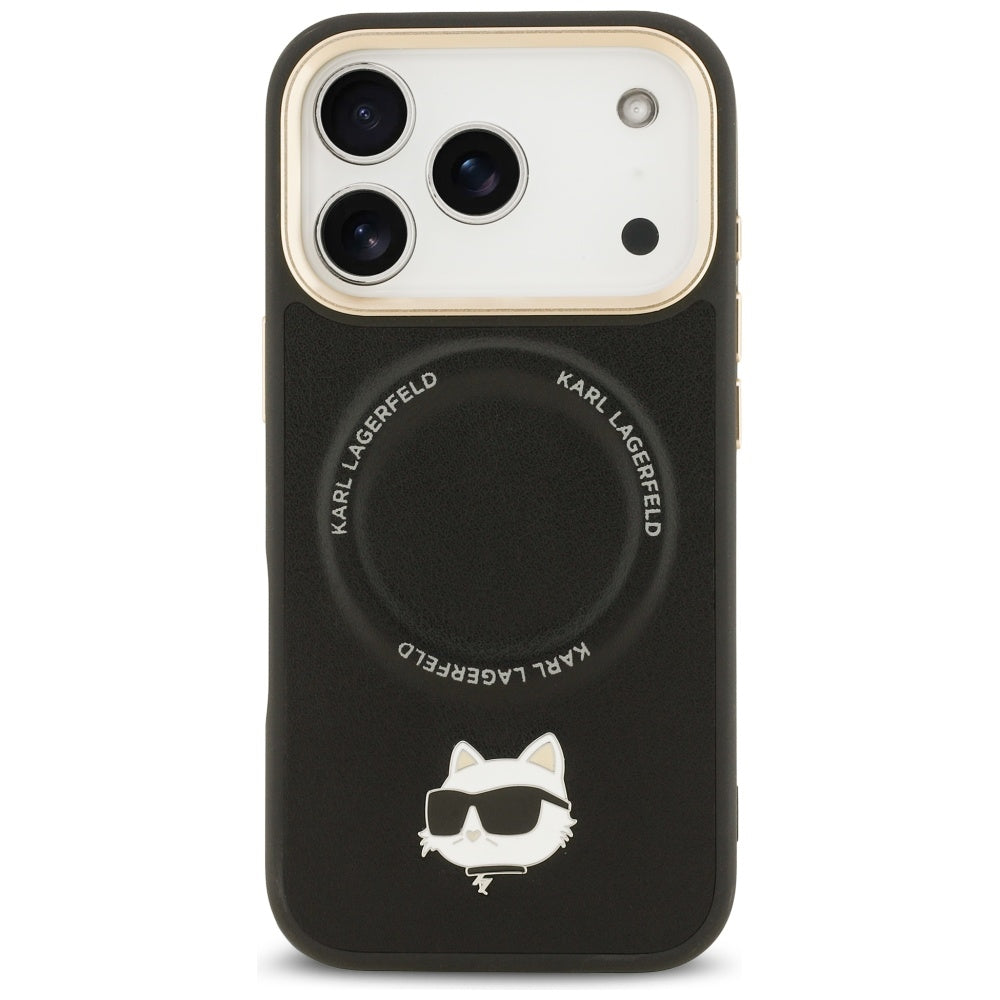 Ovitek MagSafe za Apple iPhone 17 Pro, Karl Lagerfeld, Big Strap Choupette Metal Logo, črn